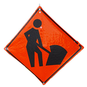 Men Working or Arrow with Roll Up Sign with Stand