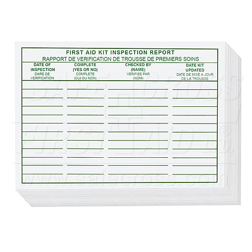 First Aid Kit Inspection Report Cards