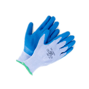 Blue wrinkled rubber on grey poly/cotton liner gloves