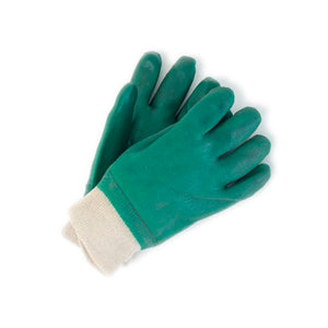 Green double-dipped PVC gloves with knit wrist